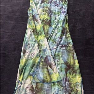 Fashion Nova Vibrant Green and Blue Long Sleeve Dress